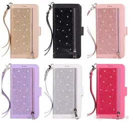 Multifunktionsläder plånbokfodral för för Samsung Galaxy S23 Plus S23 Ultra A13 A33 A53 Zipper ID 9 Card Slot Bling Glitter Sparkle Flip Cover Book Girls Lady Pouch