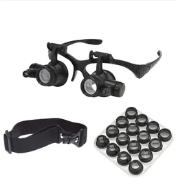 Black Watch Förstoringsglasmikroskop Loupe High Zoom Headband Eyewear Förstoring 2 LED upplysta reparationsglasögon 2,5x 4x 6x 8x 10x 15x 20x 25x