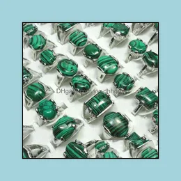 Bröllopsringar Smycken 15st hel BK-partier Mix Green Malachite Stone Sier Plated Ring för kvinnor Män Mode LR524 220115 Drop Leverans 2021 A