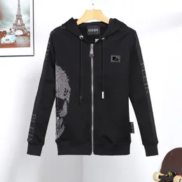 PLEIN BEAR Brand Warm Thick Sweatshirt Hip-Hop Loose Characteristic Personality Skull Pullover Rhinestone Luxury Men's Hoodie 81445