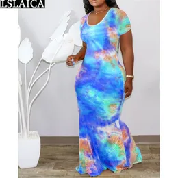 Kobieta Dress Summer Tie Dye Z Długim Rękawem O Neck Ladies Maxi Plus Size Fashion Holiday Es Vestido de Mulher 210515