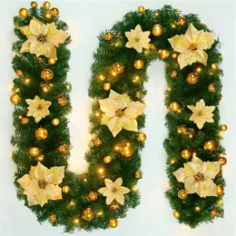 2.7 M Noel LED Rattan Garland Dekoratif Yeşil Noel Garland Yapay Noel Ağacı Rattan Afiş Dekorasyon Çelenk 211012