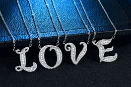 26 букв Полный Zircon Ожерелья сверкающий кулон CZ Стерлингового серебра CZ 925 для женщин Мужчины Hiphop Party Свадебные украшения N008