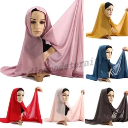 72 * 175 cm Trendy Women Plain Bubble Chiffon con bottoni Comodo Hijab Wrap Tinta unita Musulmano Hijab Sciarpa Foulard 25 colori