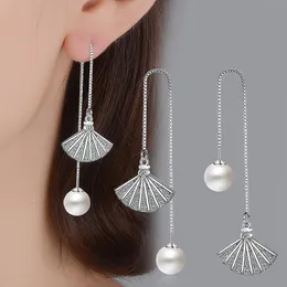 Dangle lustre 925 prata esterlina pérola brincos feminino setor design linha corrente brinco para mulheres coreia jóias