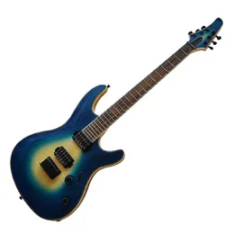 Fábrica Outlet-6 Cordas Azul Neck-Thru-corpo Guitarra Elétrica com Folheamento de Flame, 24 trastes, Rosewood Fretboard