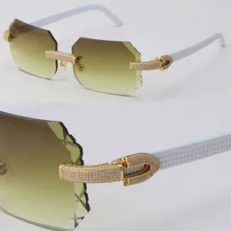 Säljer mikro-asfalterad diamant rimless solglasögon lyx mens designers solglasögon stenar metall ram man och kvinnlig 18k guld stor fyrkantig glasögon katt ögonglasögon