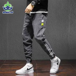 Baggy Herren Cargo Jeans Mode Harlan Baumwolle Streetwear Harajuku Hosen Jogger Elastische Taille Hose Männlich M-3 4XL 210716