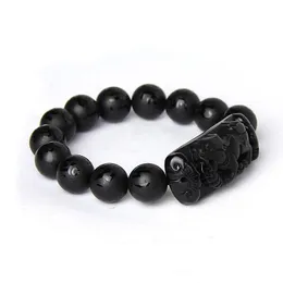 Wholesale Scrab Black Natural Obsidian Stone Bracelet Six Words Buddha Beads Pixiu Bracelets For Men Women Fashion Bless Jewelry Beaded, Str