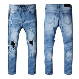 21SS MENS Designer Sommar tunn jeans Klassisk Vintage Black Stripe Byxor Cowboy Berömd Märke Zipper Designer Hip Hop Denim US Size 28-40