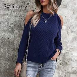 Sollinarry Office Lady Hole Kvinnors Pullover Black Khaki Loose O-Neck Split Sweater Höst Vinter Lös Långärmad Dam Top 210709