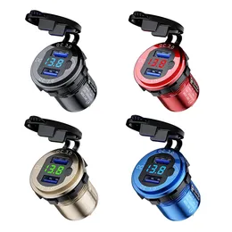 Dual QC3.0 car usb charger quick charge Adapter LED Display Fast Charging Power Outlet with Voltmeter Switch Car Charger