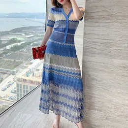 Comelsexy Fashion Summer Suit Women Designer Short Sleeve Knit Top And Striped Skirt 2 Piece Set Lady Casual Outfits 210515
