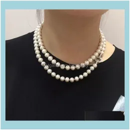 Łańcuchy Naszyjniki wisiorki biżuteria ręcznie wiązane 8-9 mm biały naturalny naszyjnik z perłową wodą długą łańcuch swetra mody biżuterii kropla biżuterii