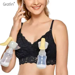 Kvinnors Maternity Hands Free Pumping Bra Plus Storlek Wirefree Lace Nursing Bralette 210918