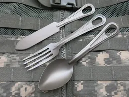 Grapesfish TA2 Pure Titanum Matel 304 Stainless Steel Camping Kitchen Messkit Knife Fork Spoon US Mil-Spec WWII Style Tactical Sports Survival Climbing