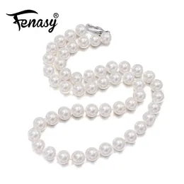 Fenasy Pearl Smycken, naturlig 9-11mm, nästan rund pärla för kvinnor klassiskt halsband choker halsband