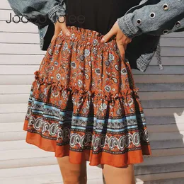 Moda letnia bohemijska niezależna spódnica folk vintage elastyczna talia kwiecista marszczyki krótkie spódnice