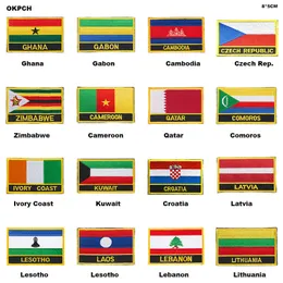 National Flag Broderi Patch Badge Tjeckien Rep. Zimbabwe Kamerun Qatar Comoros Elfenbenskust Kuwait Kroatien Lettland