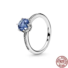 Klusterringar 2021 925 Sterling Silver för kvinnor Blue Zircon Sparkle Crown Ring Making Jewelry Gift Party Engagement R100