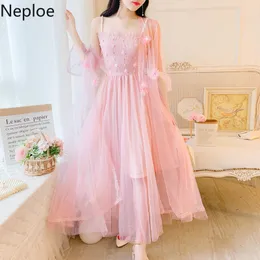Neploe Sweet Two-piece Set Women Summer Long Sun Protection Cardigan 3Dl Flower Sling Garza Abiti Korean Chic Suit Ropa Mujer 210422