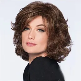 ショートボブ合成ウィッグブラウンカラーPerruques de Cheveux Wave humentsシミュレーションHumanHair Wigs 13インチWig-349