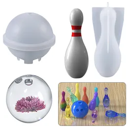 DIY Bowling Pins and Bowling Ball Resin Silicone Mold Set UV Epoxy Mould Candle Baking Making Moulds Kids Game Gift