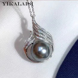 Yikalaisi 925 Sterling Silver Necklaces Smycken för kvinnor 10-11mm Oblate Natural Freshwater Pearl Pendants 2020 Ankomster
