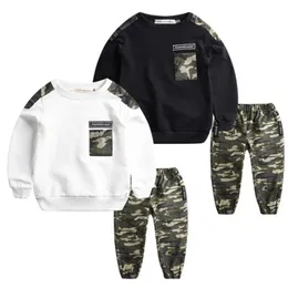 2pcs Kids Sport Kläder Ställer Pojkar Tracksuit Höst Kamouflage Barn Toppar Byxor Kit Outfit Teenager Boys Camouflage Tracksuit x0802