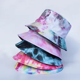 Sommar Tie Dye Bucket Hattar för män Kvinnor Reversible Fashion Hip Hop Street Outdoor Travel