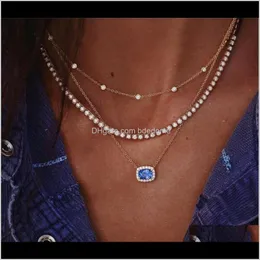 Chokers Necklaces & Pendants Jewelry Drop Delivery 2021 Fashion Necklace Three Layers Blue Crystal Eye Shape Pendant With Imitation Diamond S