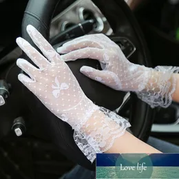 Lato Letni Krem przeciwsłoneczny Jazdy Krótkie Rękawiczki Bow Black White Lace Mesh Wedding Bridal Rękawiczki dla kobiet