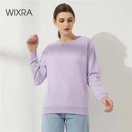 Wixra Moletons Sólidos Top Básico Básico O-pescoço manga comprida moda casual moda outono plus tamanho 210809