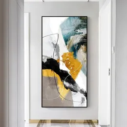 Abstract Black and White Golden Line Poster Nordic Art Plant Canvas Oil Painting Modern Style Wall Picture for Living Room Decor