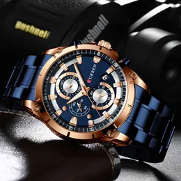 Curren Watchクォーツオスの時計ファッションクロノグラフ時計メンズギフトカジュアルステンレス鋼腕時計Q0524