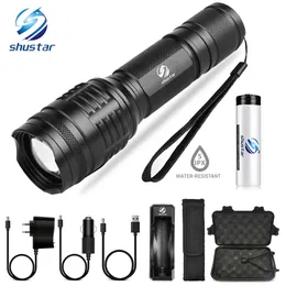 Shustar Powerful LED flashlight XML-T6/L2 8000 Lumens torch 5 lighting modes zoom flashlight Camping light with 18650 battery