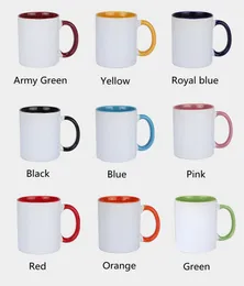 11oz Sublimation Blank Ceramic Mug with Colorful inner wall handle coated Glossy surface Tumbler Colored glass walls Creative Thermal Travel Coffe Tea Mugs