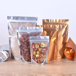 100Pcs/lot Stand Up Gold Aluminum Foil Clear Plastic Bag Tear Notch Zipper Seal Package Kitchen Spice Coffee Powder Storage Bags