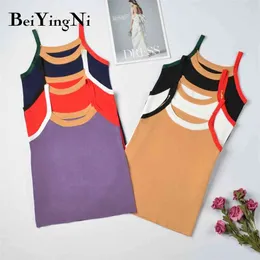 Knitting Tops Slim Slim Lato Hit Kolor Bez Rękawów Tank Top Kobiety Chic Cute Bouses All-Match Camisole Moda 210506