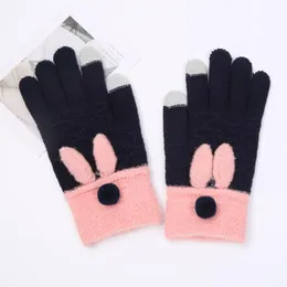 Söt vinter varmt knit handskar pekskärm mjuk anti-slip tecknad stickad för kvinnor Guantes mujer1