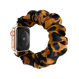 Cinturini Apple Watch Cinturino Scrunchie 38mm 42mm Bracciale elastico Tessuto glitterato Leopardo floreale Morbido per iWatch 40mm 44mm