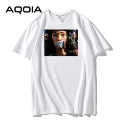 Aqoia Casual Nie mogę oddychać drukowania damskie t shirt czarne życie maer biały krótki rękaw kobiety koszule lato op ee 210521