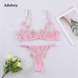 vendita biancheria intima ricamata in pizzo da donna sottile maglia trasparente sexy lingerie erotica con ferretto raccogliere reggiseno perizoma set 211104