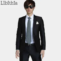 Libithia lyx män bröllop kostym manliga blazers smal passform för män kostym affärer formell fest blå klassisk svart presentband 211012