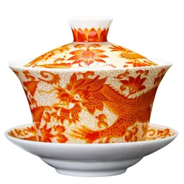 Enamel Color Sancai Gaiwan 250ml Master Cups Retro Dragon Lid And Saucer Set Chrysanthemum Tea Teaware