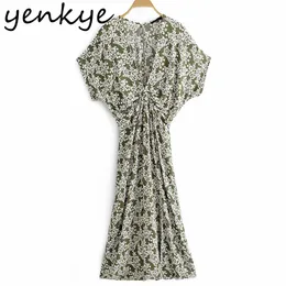 Vintage Floral Impressão Feriado Feriado Boho Vestido Mulheres Deep V Neck Batwing Sleeve Sexy Fenda A-Linha Longa Maxi Robe 210430