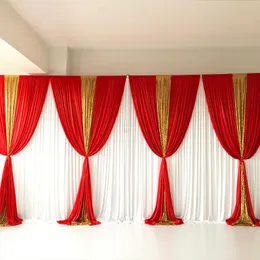 Decorazione per feste Design Tenda bianca Ghiaccio rosso Seta Oro Paillettes Drappo Sfondo Matrimonio Compleanno