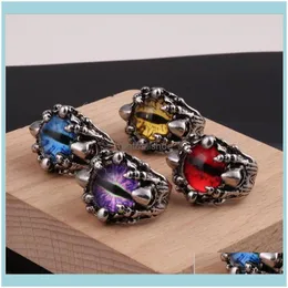 Smycken 4Colors Vintage Eye of Devil Rostfritt stål Öppet band Ringar Personlighet Retro Punk Gothic Män Justerbar Finger Ring Present Drop Deli