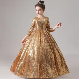 Luxury Sequined Girls Pageant Dresses Fluffy Off The Shoulder Ruched Gold Bling Flower Girl Dresses Ball Gowns Party Dresses for Girls 2021