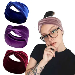 Hair Accessories Solid Gold Velvet Band Temperament Elastic Knot Cross Wide Brimmed Headband